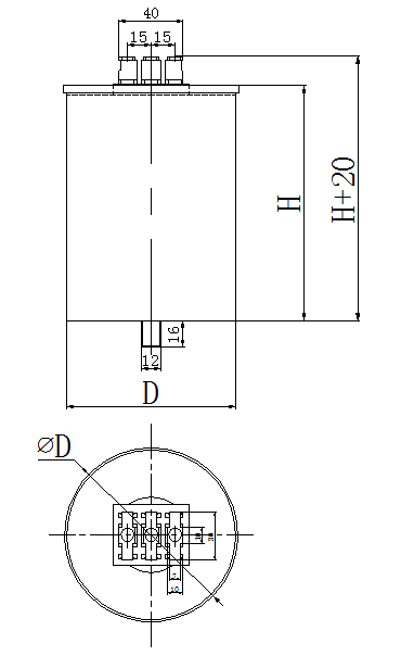 3 Phase Power Capacitor Self Healing Shunt Round Types Outline Drawing